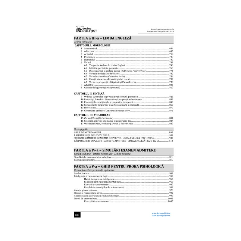 Cuprins – pagina 3 – Manual pentru Admiterea în Academia de Poliție în anul 2026