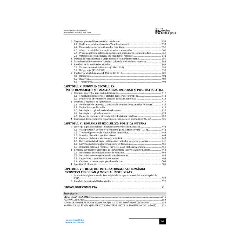 Cuprins – pagina 4 – Manual pentru Admiterea în Academia de Poliție în anul 2026