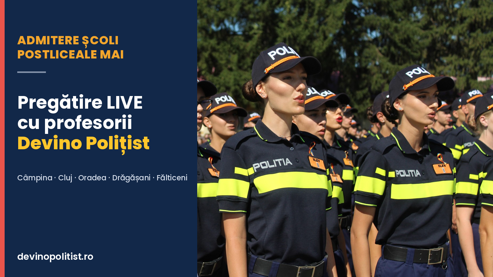 Eleve în uniformă de poliție la ceremonie – pregătire admitere școli postliceale MAI cu Devino Polițist.