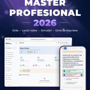 Platformă grile Master Profesional 2026 admitere Academia de Poliție — capturi reale cu dashboard și grile de legislație