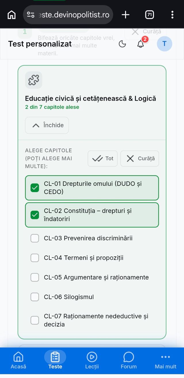 Capitole Educație civică și Logică