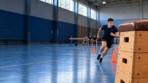Proba fizică școli MAI 2026: candidat în sala de sport, la slalomul dintre conuri de pe traseul aplicativ